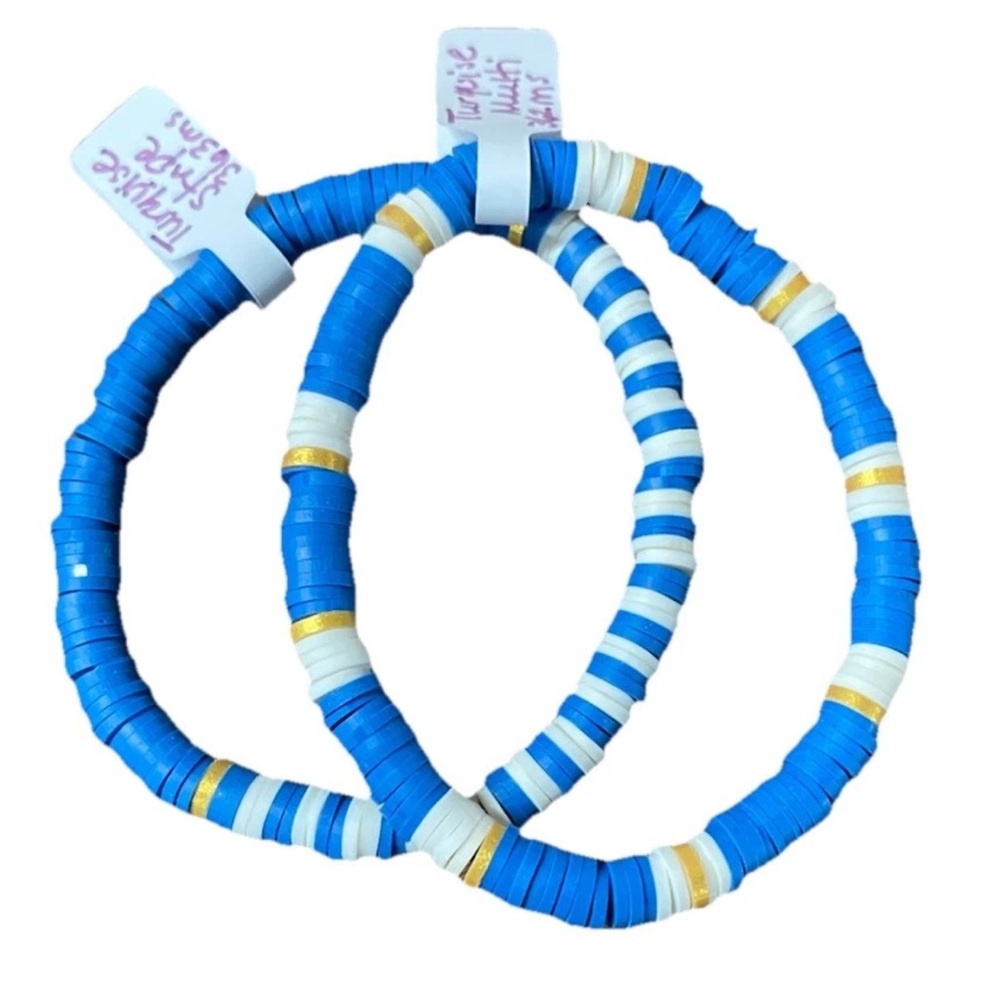 Handmade Turquoise Striped Heishi Beaded Bracelet Set